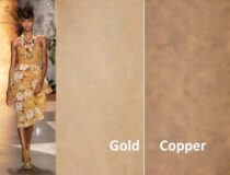 Moodboard van twee gouden HPL special decors van DecoLegno in combinatie met een catwalk beeld