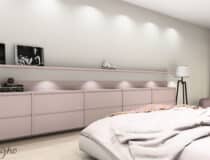 UB50 Ovatta dressoir met plank in decoratief plaatmateriaal zacht roze in slaapkamer render