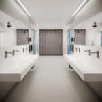 kleedkamer met solid surface materiaal houtdecor