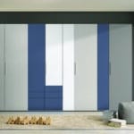 Kastenwand grijs, blauw, wit decoratief plaatmateriaal