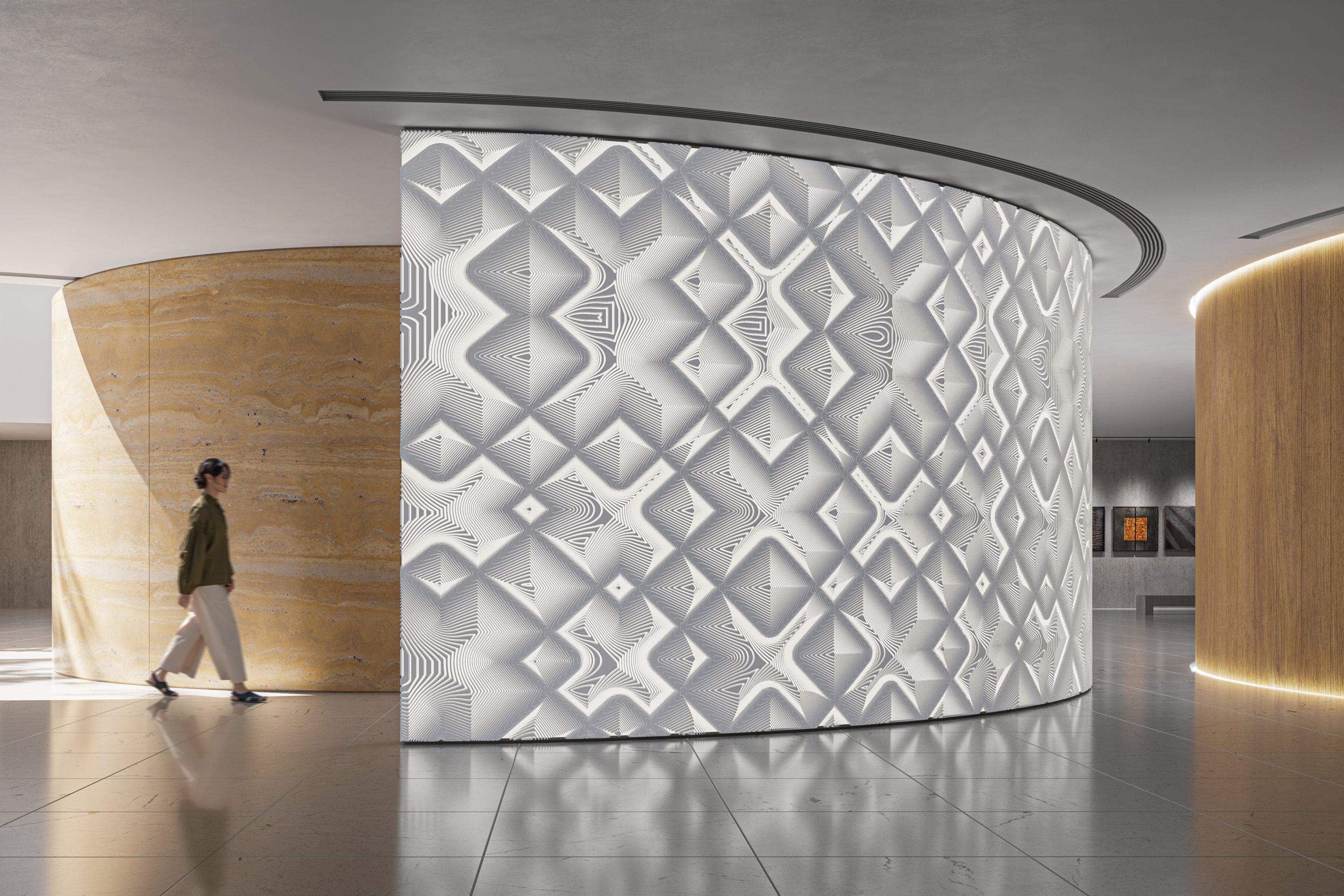 Patternine in solid surface van Durasein® toegepast als wandafwerking met licht