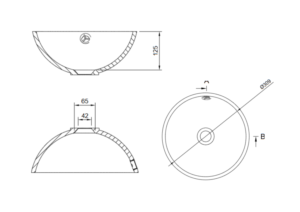 product Tekening met maatvoering waskom Amsterdam