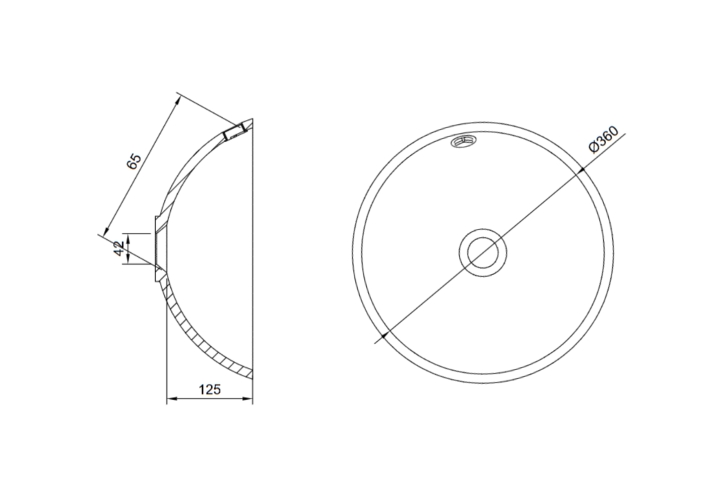 product Tekening met maatvoering wasbak Brussel