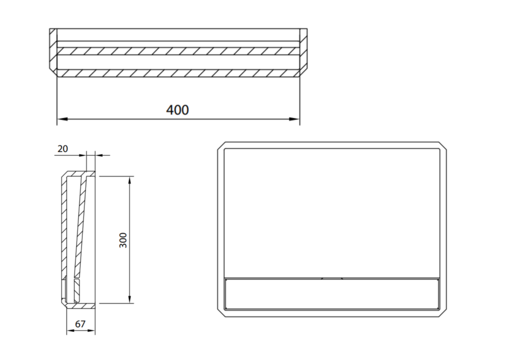 product Tekening met maatvoering waskom Madrid