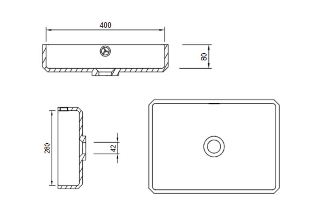 product Tekening met maatvoering wasbak Wenen