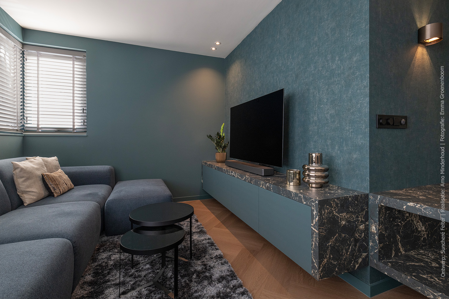 Monumentengroen marmer als blikvanger voor een stijlvol televisiemeubel